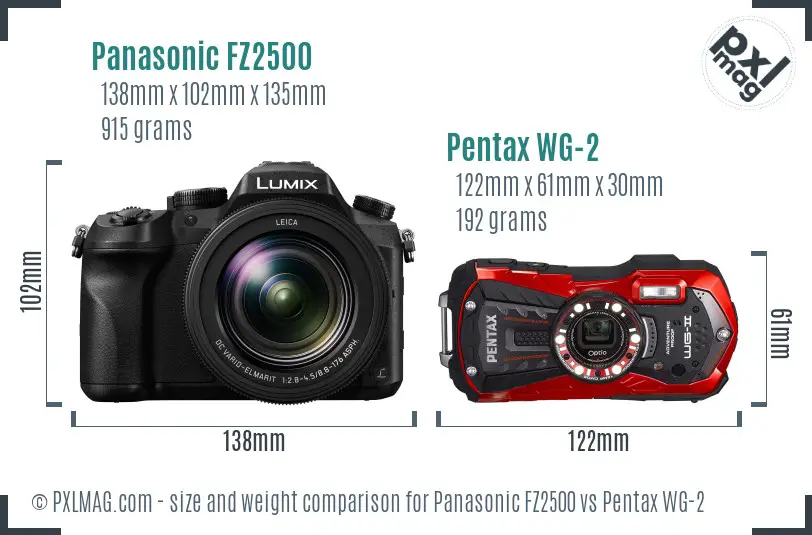 Panasonic FZ2500 vs Pentax WG-2 size comparison