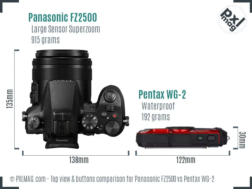 Panasonic FZ2500 vs Pentax WG-2 top view buttons comparison