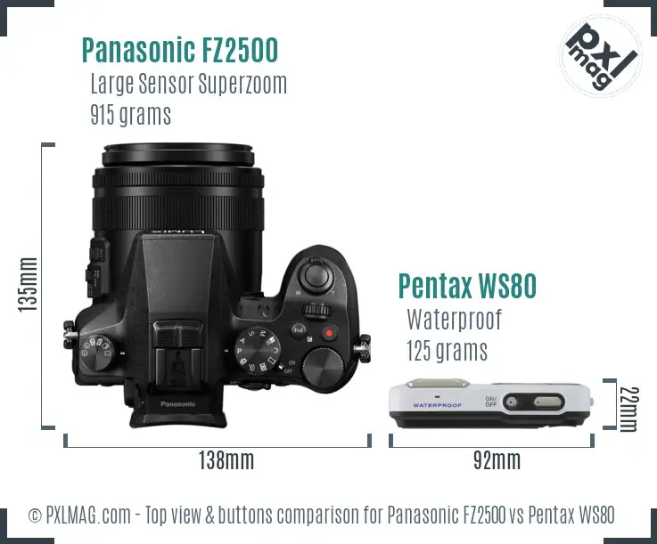 Panasonic FZ2500 vs Pentax WS80 top view buttons comparison