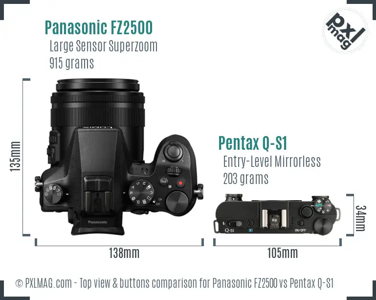 Panasonic FZ2500 vs Pentax Q-S1 top view buttons comparison