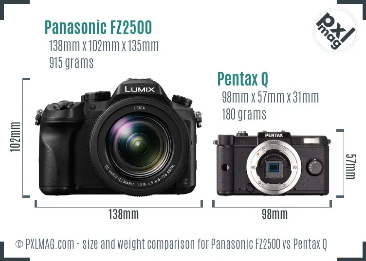 Panasonic FZ2500 vs Pentax Q size comparison