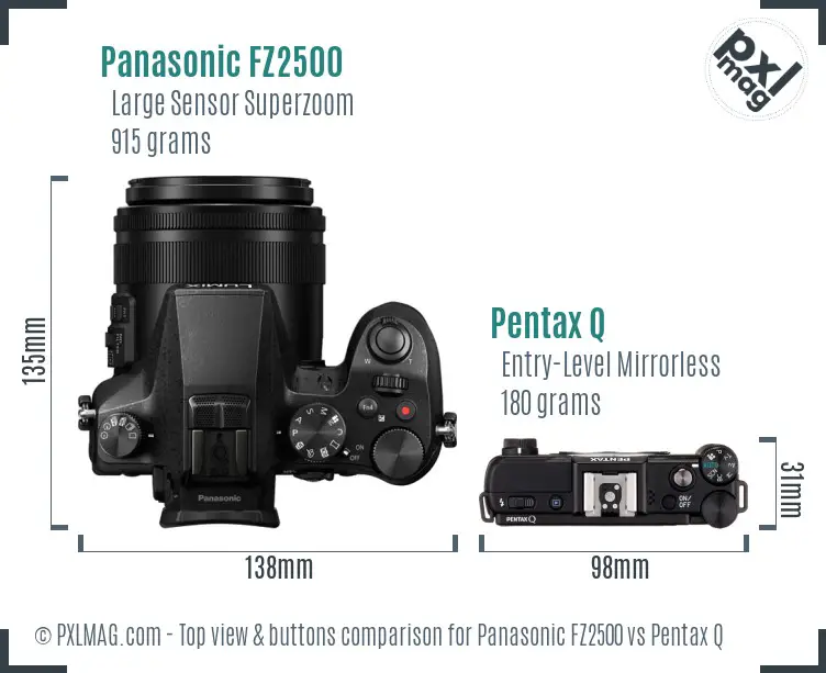 Panasonic FZ2500 vs Pentax Q top view buttons comparison