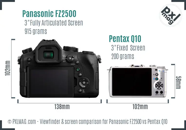 Panasonic FZ2500 vs Pentax Q10 Screen and Viewfinder comparison