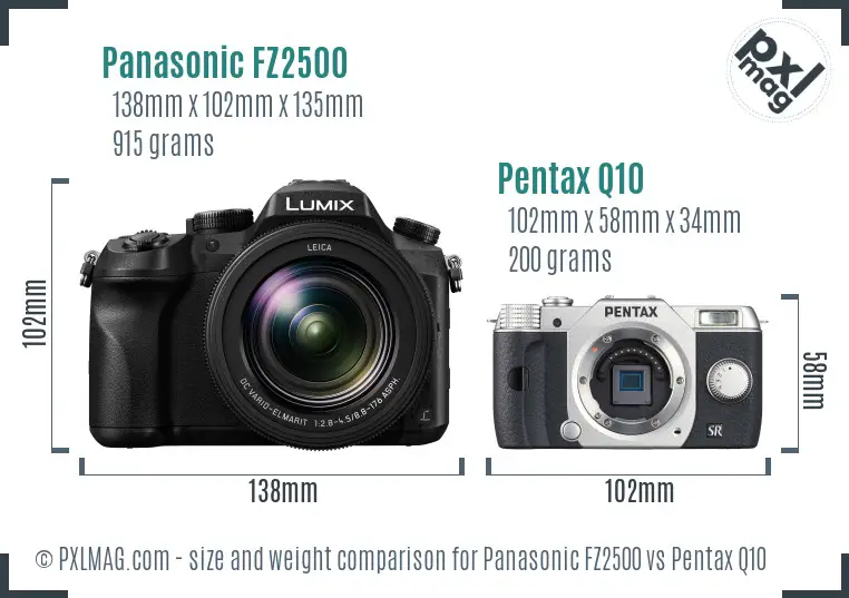 Panasonic FZ2500 vs Pentax Q10 size comparison