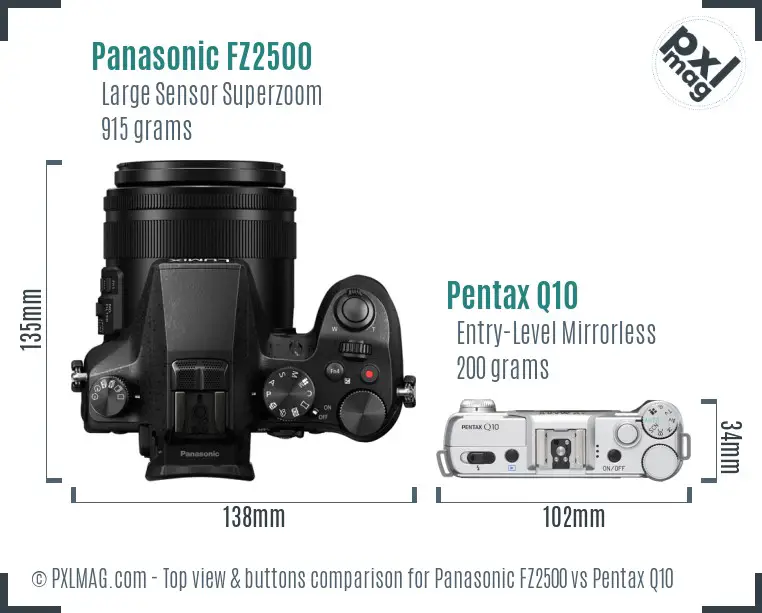 Panasonic FZ2500 vs Pentax Q10 top view buttons comparison