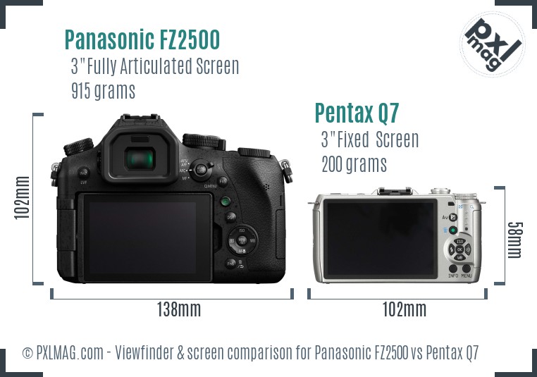 Panasonic FZ2500 vs Pentax Q7 Screen and Viewfinder comparison