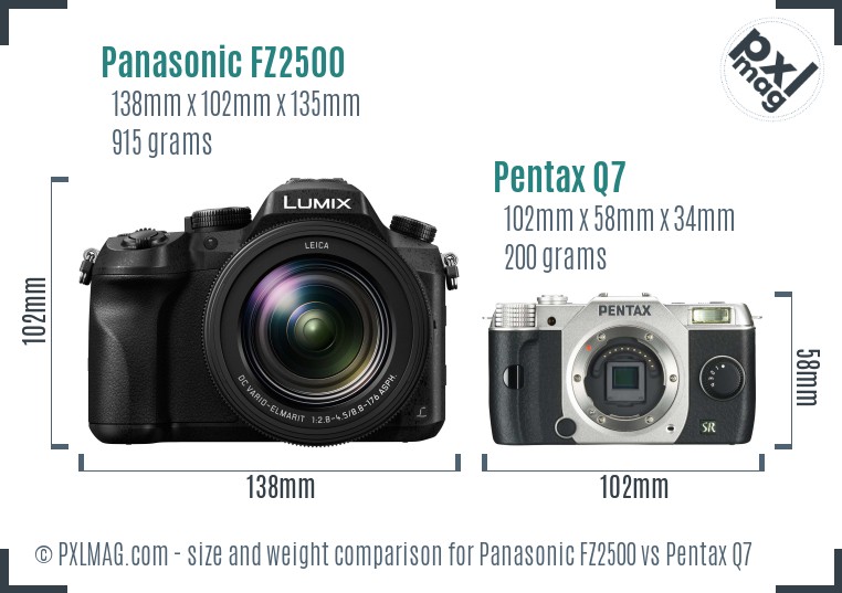 Panasonic FZ2500 vs Pentax Q7 size comparison
