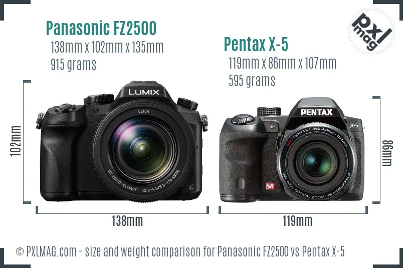 Panasonic FZ2500 vs Pentax X-5 size comparison