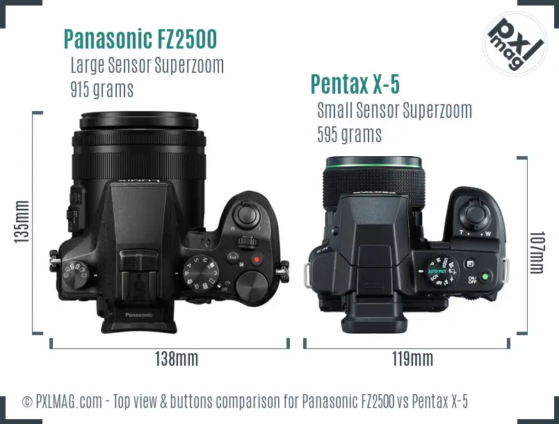 Panasonic FZ2500 vs Pentax X-5 top view buttons comparison