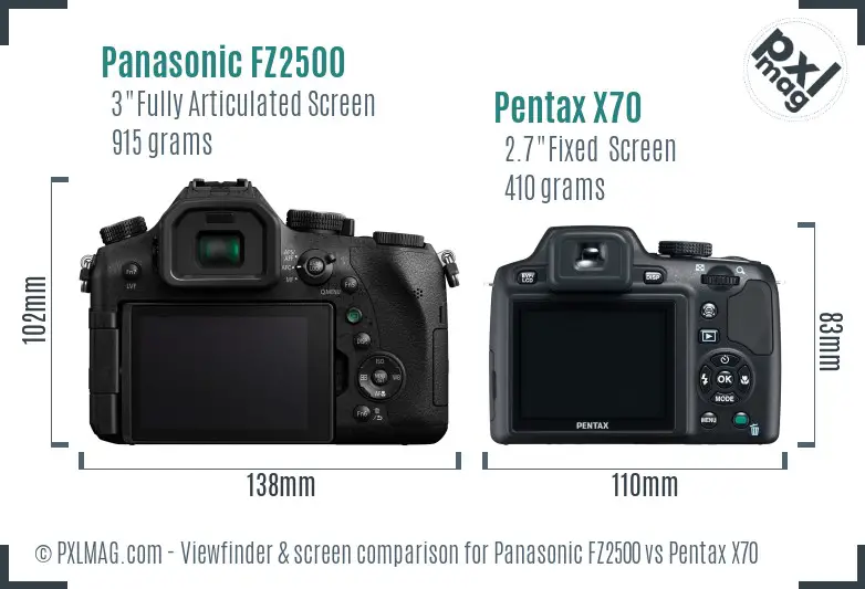 Panasonic FZ2500 vs Pentax X70 Screen and Viewfinder comparison