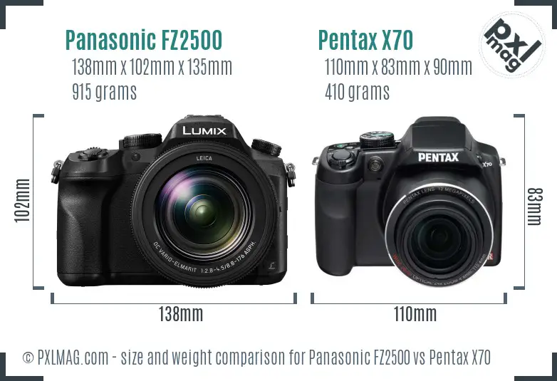 Panasonic FZ2500 vs Pentax X70 size comparison