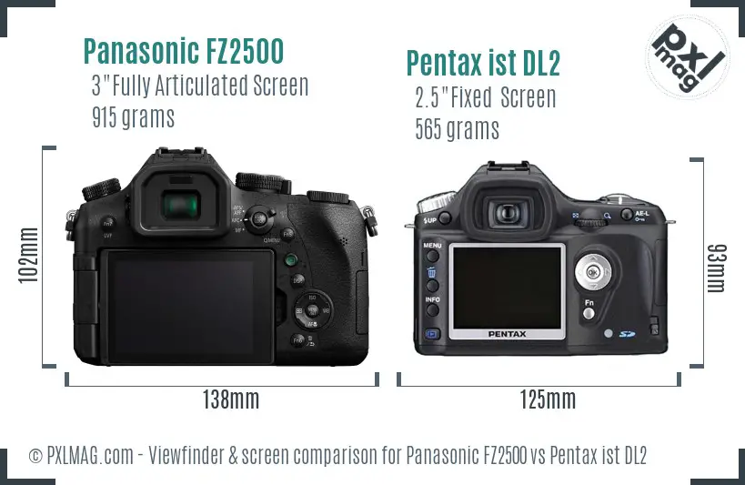 Panasonic FZ2500 vs Pentax ist DL2 Screen and Viewfinder comparison