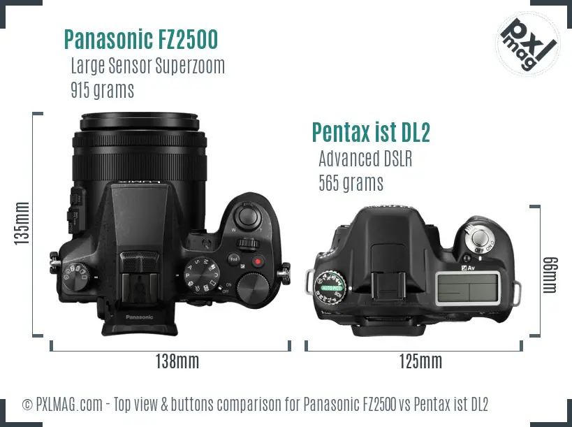 Panasonic FZ2500 vs Pentax ist DL2 top view buttons comparison