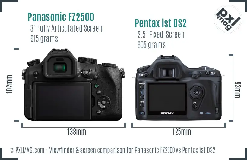 Panasonic FZ2500 vs Pentax ist DS2 Screen and Viewfinder comparison
