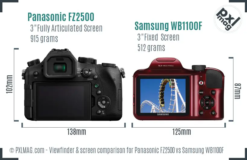 Panasonic FZ2500 vs Samsung WB1100F Screen and Viewfinder comparison