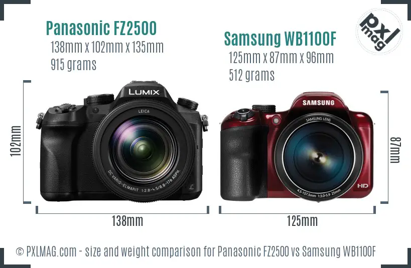 Panasonic FZ2500 vs Samsung WB1100F size comparison