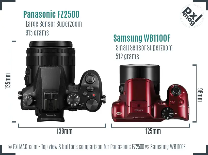 Panasonic FZ2500 vs Samsung WB1100F top view buttons comparison