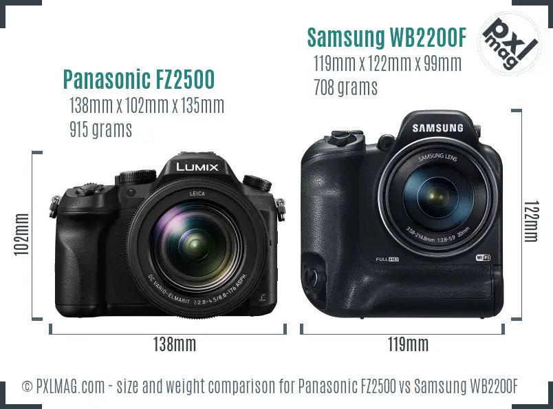 Panasonic FZ2500 vs Samsung WB2200F size comparison