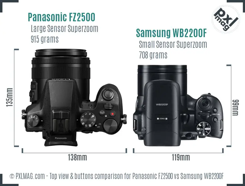 Panasonic FZ2500 vs Samsung WB2200F top view buttons comparison