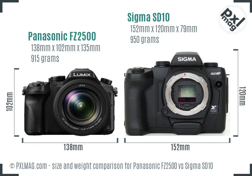Panasonic FZ2500 vs Sigma SD10 size comparison