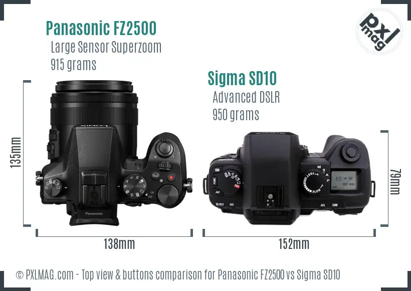 Panasonic FZ2500 vs Sigma SD10 top view buttons comparison