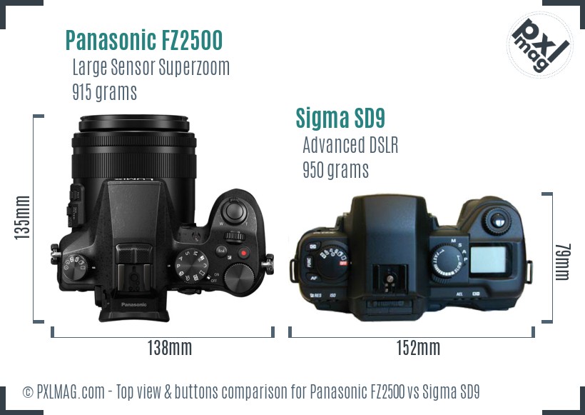 Panasonic FZ2500 vs Sigma SD9 top view buttons comparison