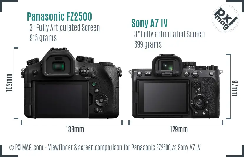 Panasonic FZ2500 vs Sony A7 IV Screen and Viewfinder comparison