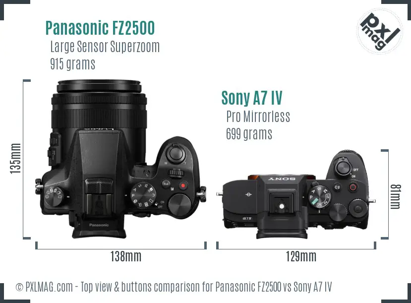 Panasonic FZ2500 vs Sony A7 IV top view buttons comparison