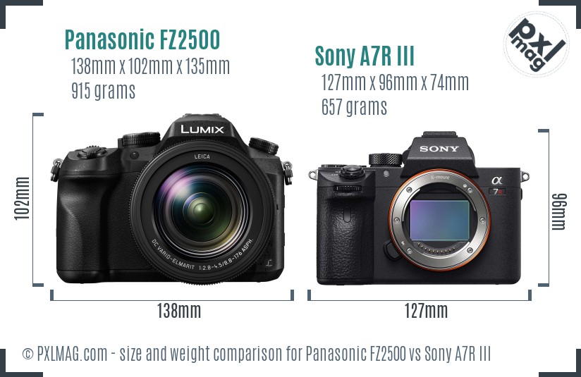 Panasonic FZ2500 vs Sony A7R III size comparison