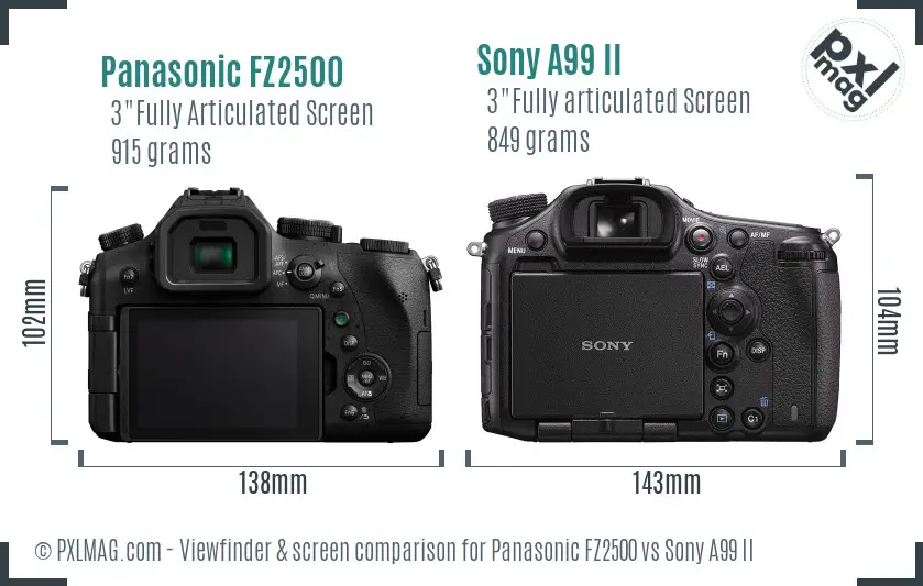 Panasonic FZ2500 vs Sony A99 II Screen and Viewfinder comparison Panasonic FZ2500 vs Sony A99 II Screen and Viewfinder comparison