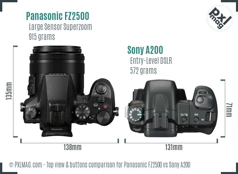 Panasonic FZ2500 vs Sony A200 top view buttons comparison