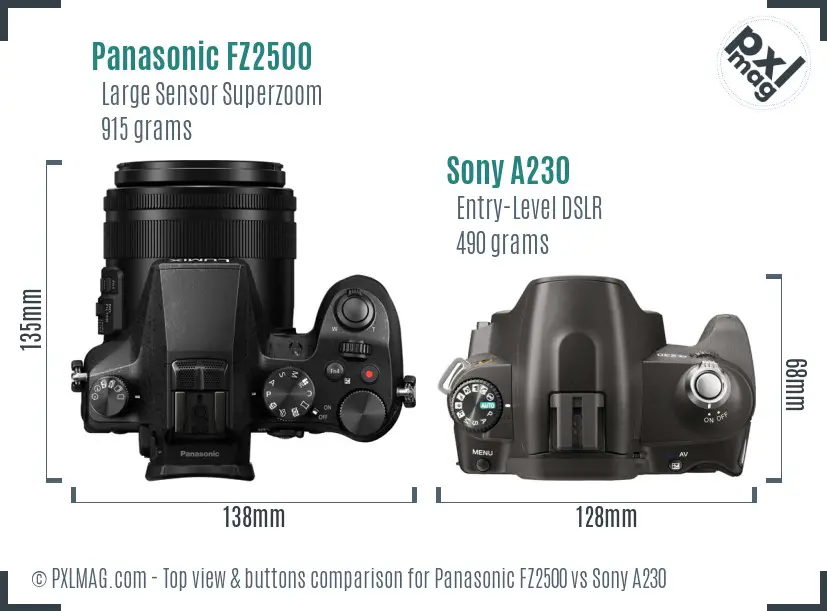 Panasonic FZ2500 vs Sony A230 top view buttons comparison