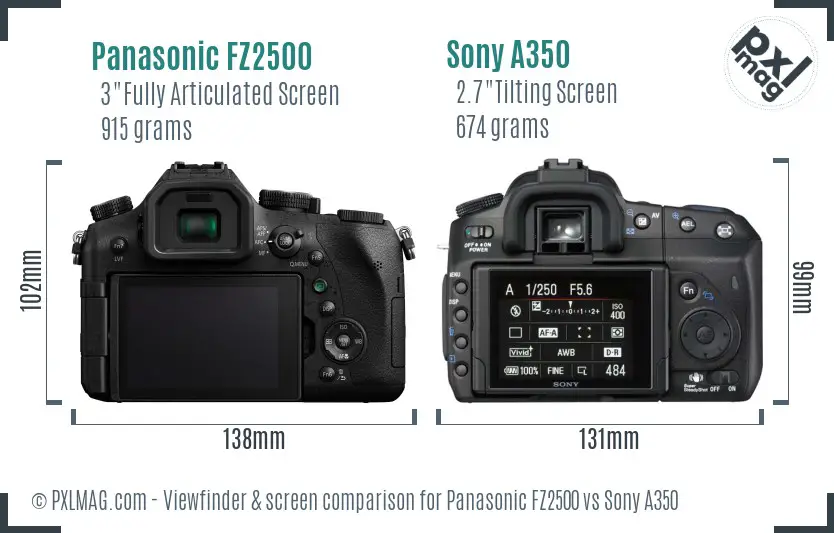 Panasonic FZ2500 vs Sony A350 Screen and Viewfinder comparison Panasonic FZ2500 vs Sony A350 Screen and Viewfinder comparison