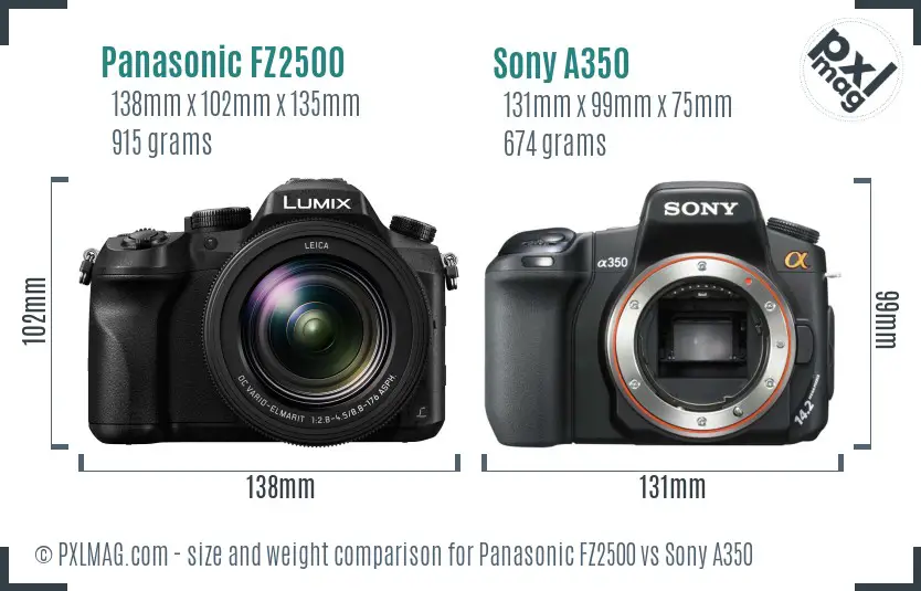Panasonic FZ2500 vs Sony A350 size comparison Panasonic FZ2500 vs Sony A350 size comparison