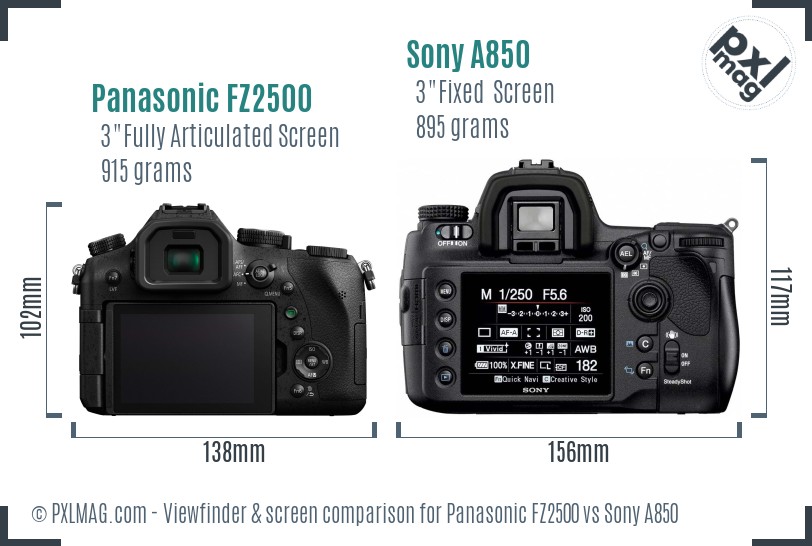 Panasonic FZ2500 vs Sony A850 Screen and Viewfinder comparison