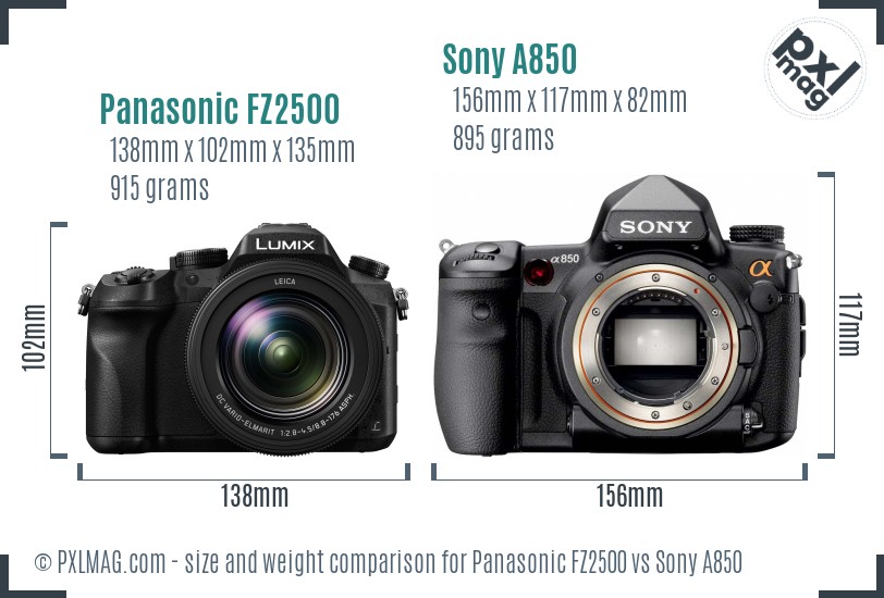 Panasonic FZ2500 vs Sony A850 size comparison