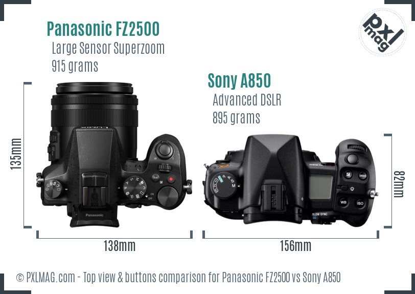 Panasonic FZ2500 vs Sony A850 top view buttons comparison