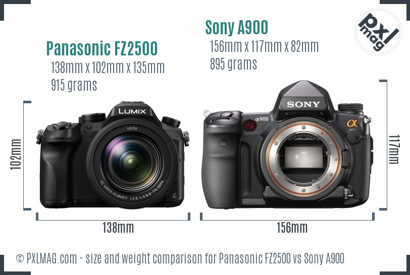 Panasonic FZ2500 vs Sony A900 size comparison