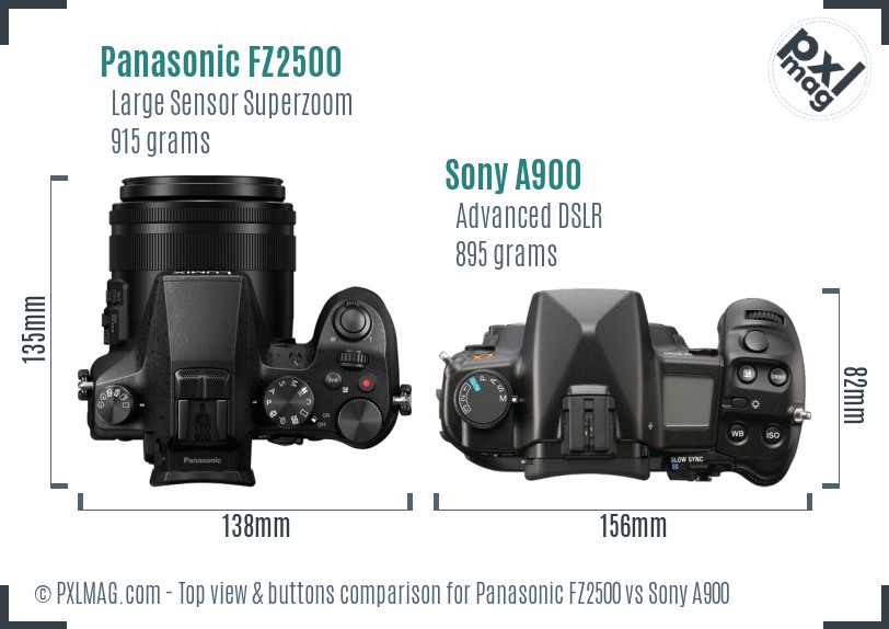 Panasonic FZ2500 vs Sony A900 top view buttons comparison