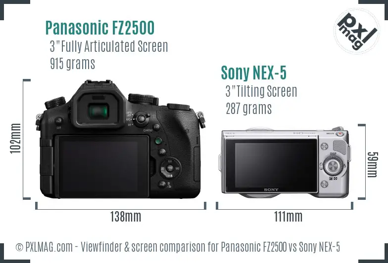 Panasonic FZ2500 vs Sony NEX-5 Screen and Viewfinder comparison