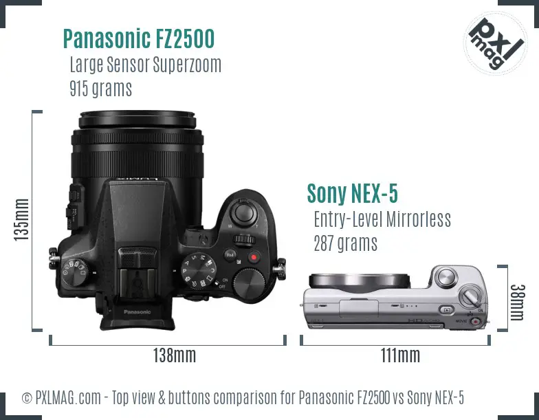 Panasonic FZ2500 vs Sony NEX-5 top view buttons comparison