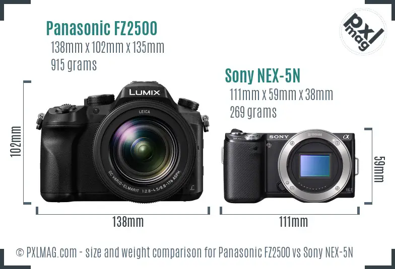 Panasonic FZ2500 vs Sony NEX-5N size comparison