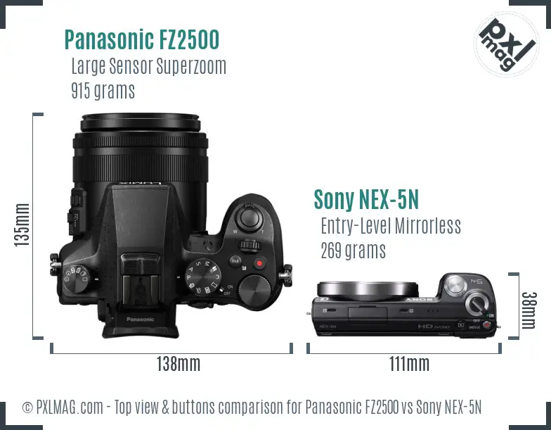 Panasonic FZ2500 vs Sony NEX-5N top view buttons comparison