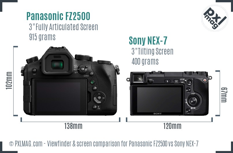Panasonic FZ2500 vs Sony NEX-7 Screen and Viewfinder comparison