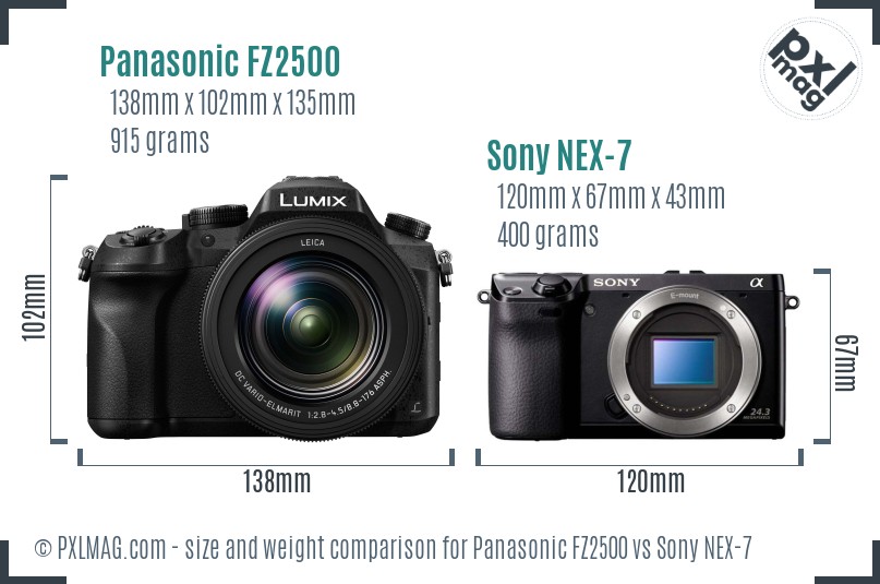 Panasonic FZ2500 vs Sony NEX-7 size comparison
