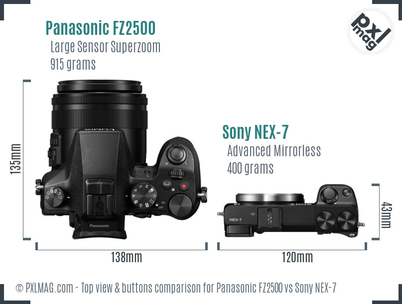 Panasonic FZ2500 vs Sony NEX-7 top view buttons comparison