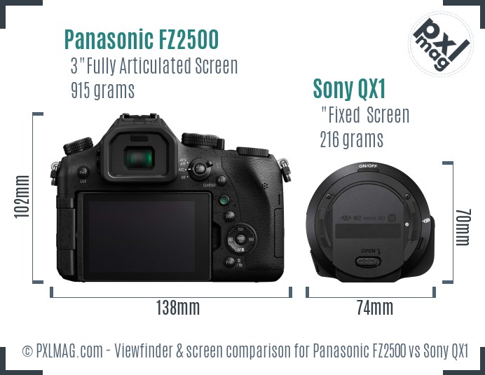 Panasonic FZ2500 vs Sony QX1 Screen and Viewfinder comparison