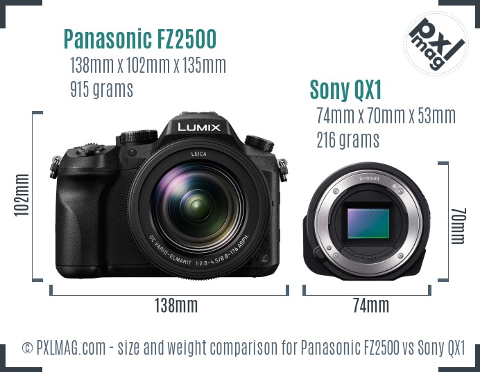 Panasonic FZ2500 vs Sony QX1 size comparison Panasonic FZ2500 vs Sony QX1 size comparison