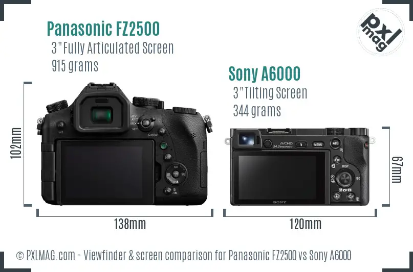 Panasonic FZ2500 vs Sony A6000 Screen and Viewfinder comparison