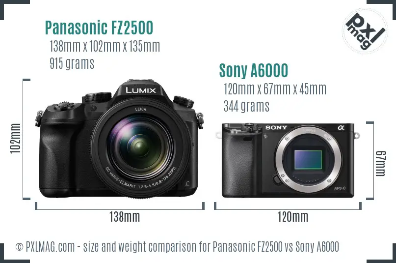 Panasonic FZ2500 vs Sony A6000 size comparison